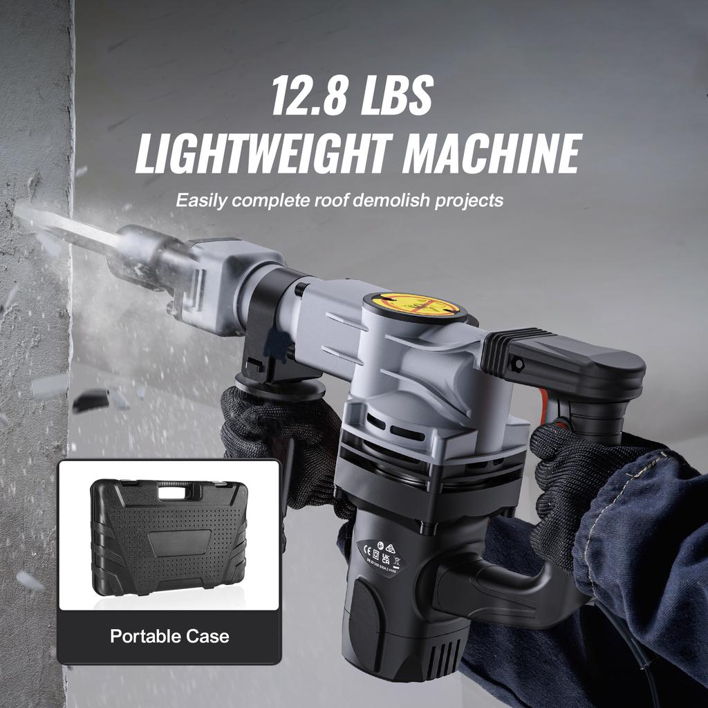 SucceBuy Ciocan Demolator Electric Greu 1400W 2 buc Dălți Biți Ciocănire cu Cutie 2900 BPM Spărgător Beton Mănuși Negru