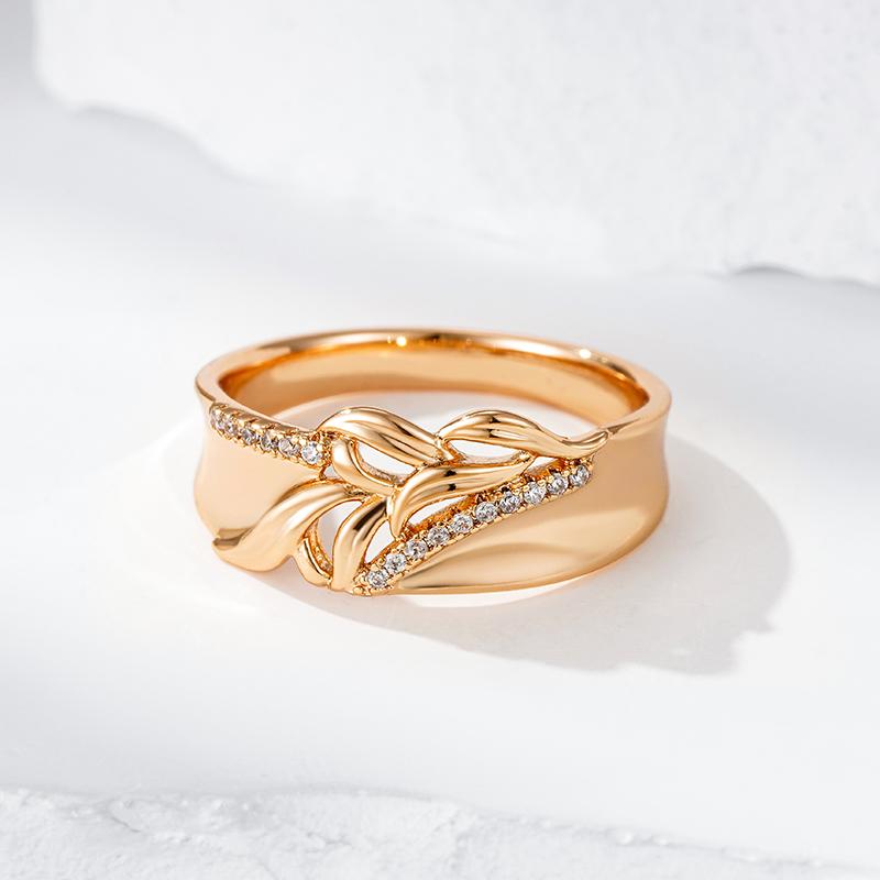 Unique  Rose Gold Color Width Big Rings For Women Fashion Shiny Natural Zircon Ethnic Bride Wedding Party Retro Jewelry