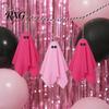 Halloween Party Background Decor Ghost Hanging Decor, Pastel Pink White Soft Fabric Ornaments, Cute Spooky Home Aesthetic