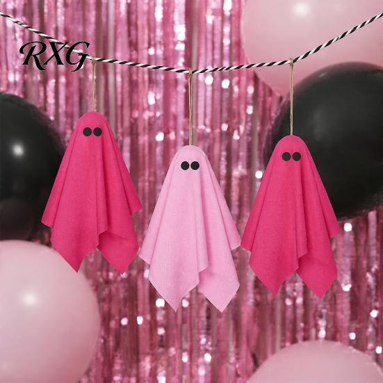Halloween Party Background Decor Ghost Hanging Decor, Pastel Pink White Soft Fabric Ornaments, Cute Spooky Home Aesthetic