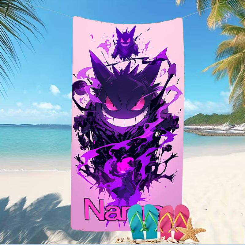 Customizable personalized beach towels Pokémon Gengar themed designs.Suitable for the beach, yoga, sports;ideal as beach accessories