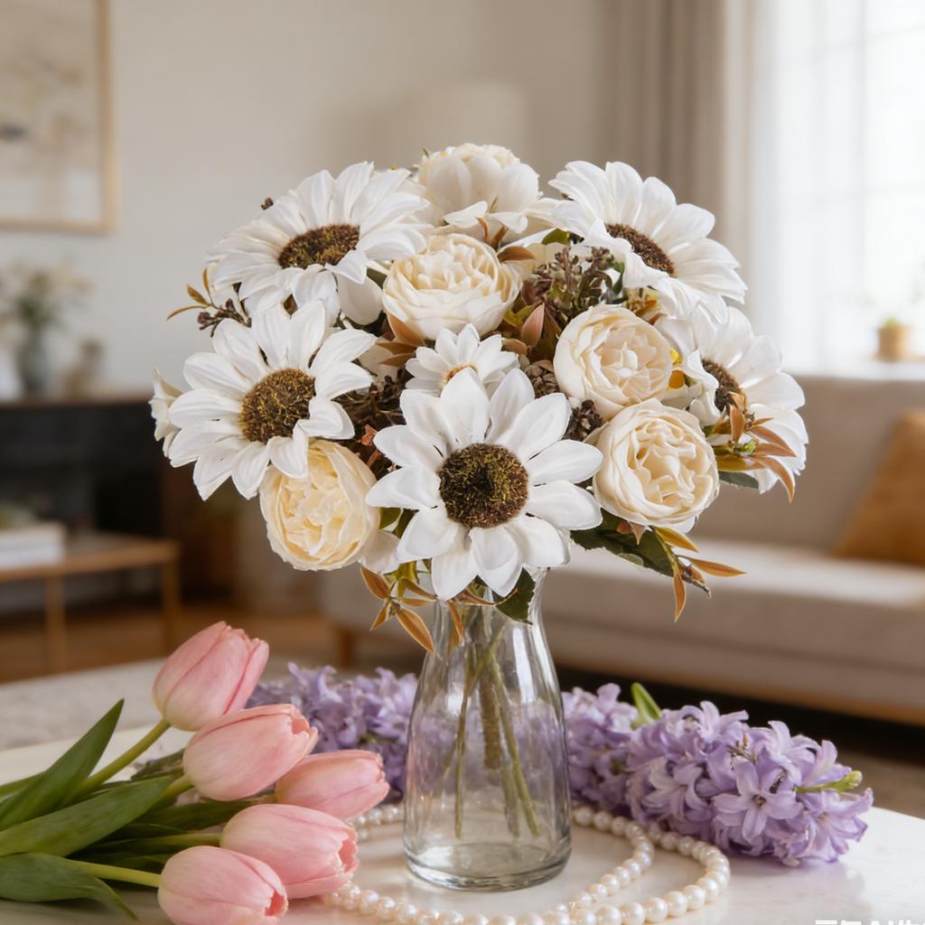 1/4PCS Artificial Flowers Silk Holding Sunflower Valentine's Wreath Wedding Brial Bouquet Home Room Arrangement Vase Sill Decora