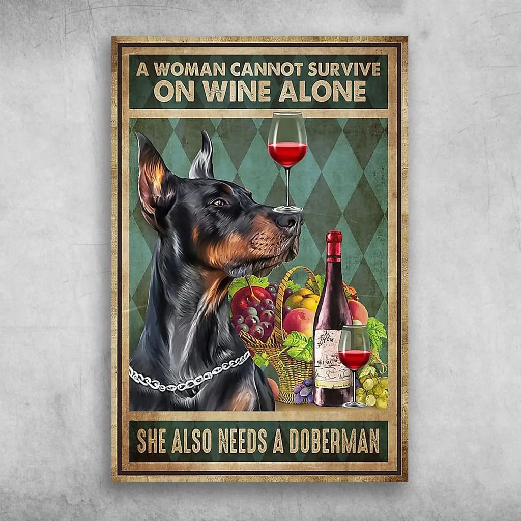 Una donna non può sopravvivere solo con il vino Ha bisogno anche di una Decorazione da Parete Husky per la Parete del Ristorante Cartello Metallico 12x16 Pollici