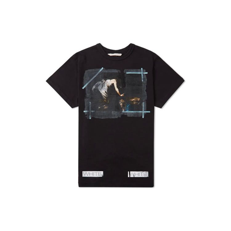 

Off-White Футболка с коротким рукавом в религиозную полоску, стандартный крой, мужские топы, черный цвет OMAA002S160010061088 S