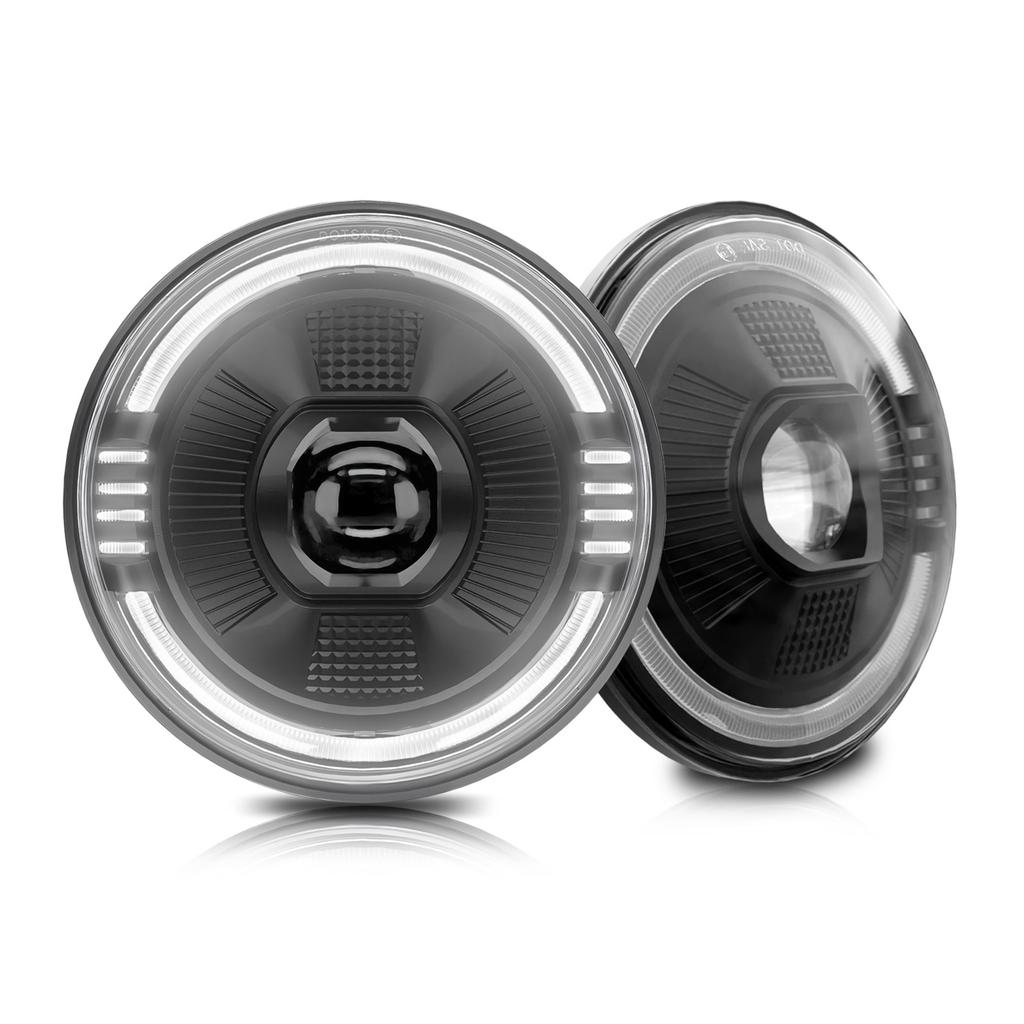 2 PCS LED Headlights, 7 Inch Waterproof Round Headlamps with High Low Beam DRL Turn Signal