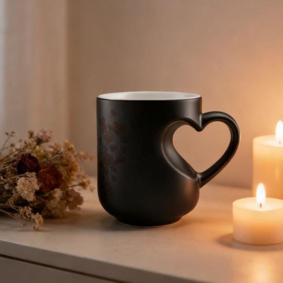 Kubek Zmieniający Kolor w Kształcie Serca 11oz Magiczny Ceramiczny Kubek Odkrywa Ukryty Wzór Kubek do Kawy z Gorącymi Napojami Romantyczny Prezent dla Miłośników Kawy i Herbaty