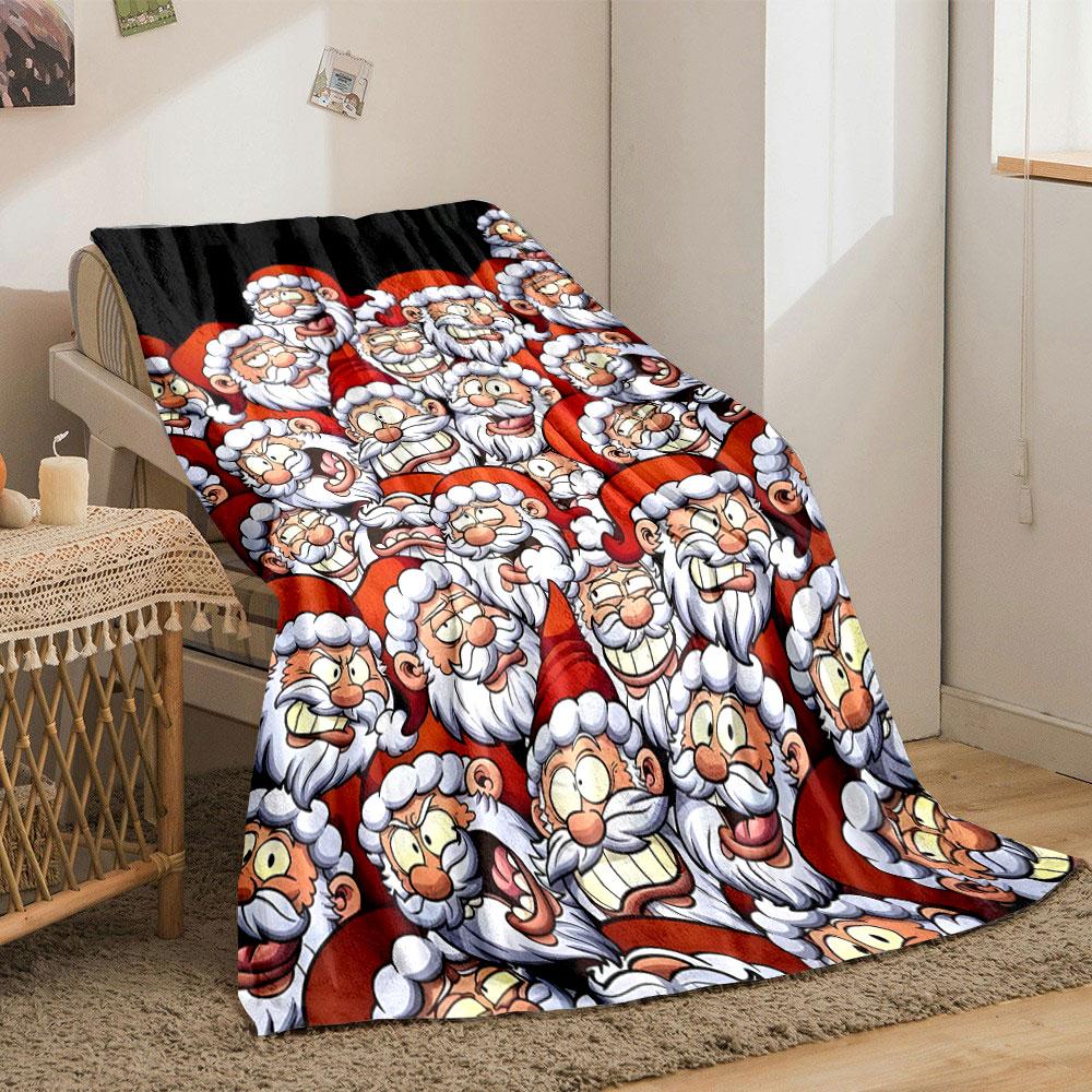 Cartoon Santa Crowded Pattern Blanket Bedroom Blanket for Livingroom Couch Lunch Break Soft Throw for Friend's Festival Gift