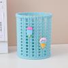Creative Cartoon Rattan-Style Pen Holder: Cute Round Plastic Pencil Case for Students and Office Desk Storage.