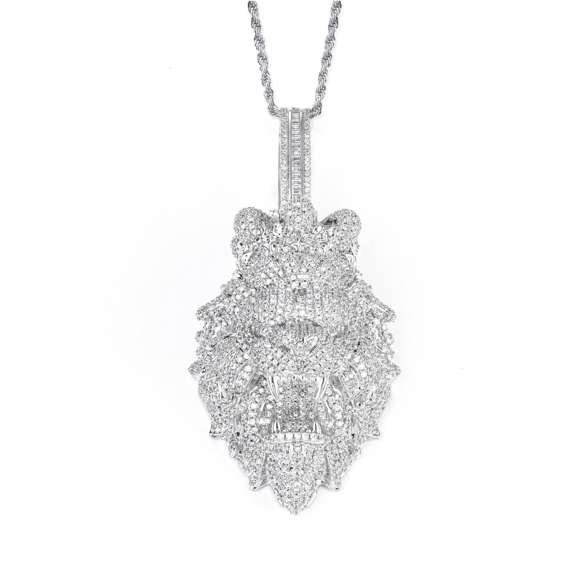 

European and American hip hop full of zircon lion head small pendant Cuban chain necklace Street rap style jewelry accessories