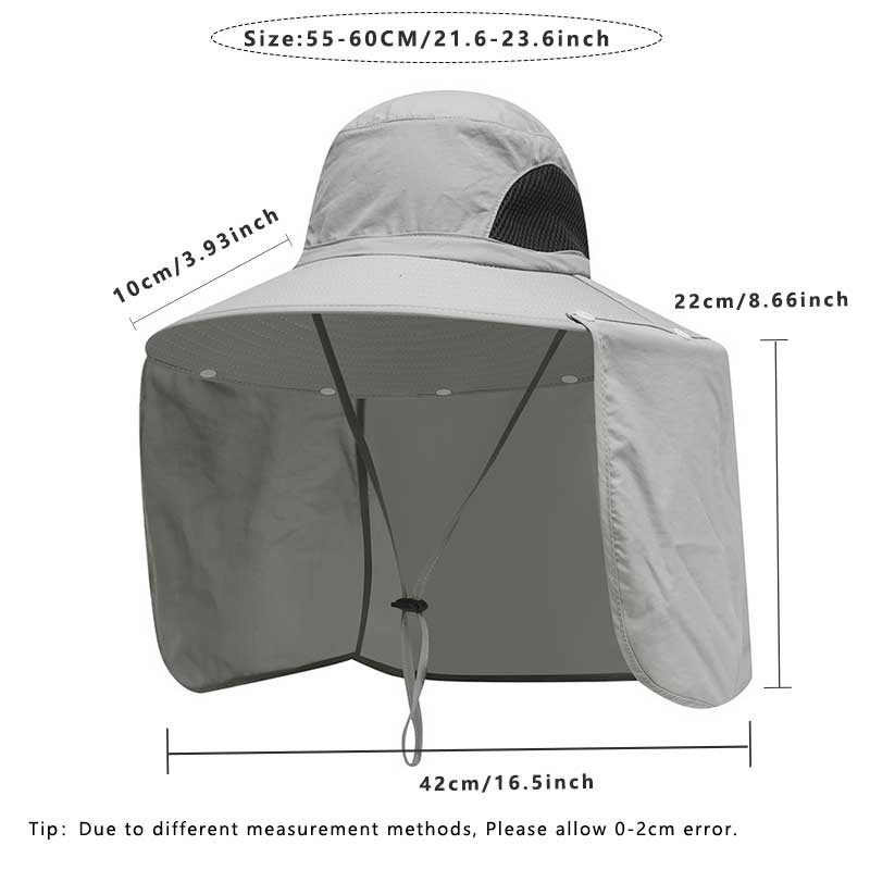 Detachable Men Fishing Cap with Shawl 10CM Large Brim Bucket Hat Outdoor Face Neck Protection Sun Hat Waterproof Anti-UV Panama
