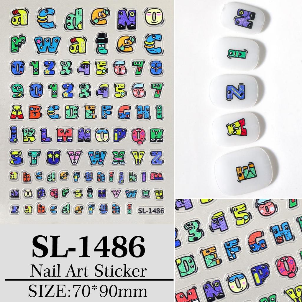 INS Style Cute Cartoon Letter & Number Nail Art Stickers for DIY Journals & Accessories