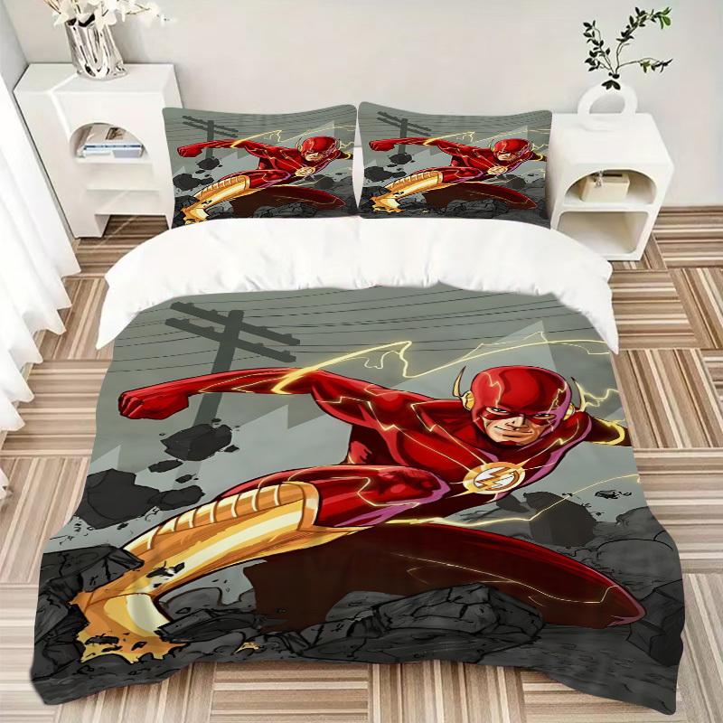3pcs Flash Superhero Cover Set,Soft Comfortable Duvet Cover,Guest Room (1*Duvet Cover + 2*Pillowcases, Without Core) Yy251024086