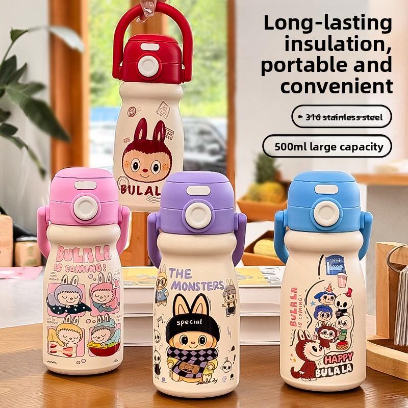 316L Stainless Steel Double Drink Bouncing Student Thermal Insulation Water Cup Cup Cartoon Cute Portable Fashion Carrying Pot Water Cup