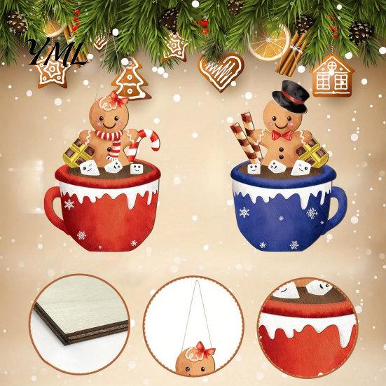 Christmas Party Theme Decor Wooden Hanging Sign, Cute Gingerbread Man Hot Cocoa Mug Welcome Door Rustic Holiday Sign Hanger for Indoor Outdoor