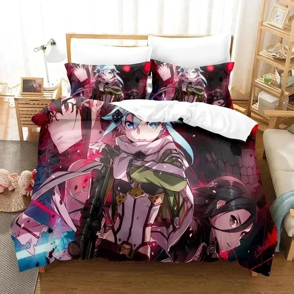 Anime Asada Shino Sword Art Online Printed Bed Set Duvet Cover Pillowcase Bedding Set Bed Linen Sheet Quilt Cover Full King Size