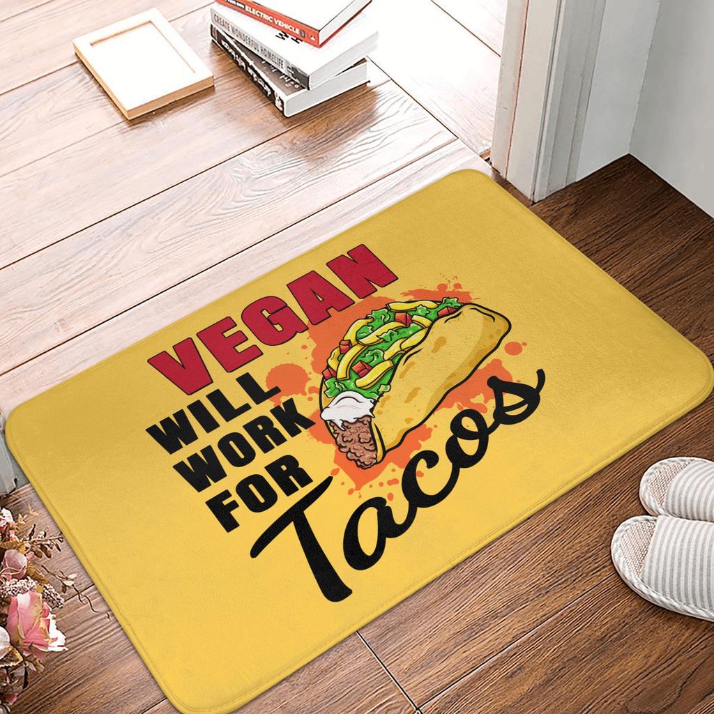 Cute Rainbow Vegan Food Doormat Mat Anti-Slip Plant Based Diet Kitchen Bath Balcony Rug Carpet 40*60cm