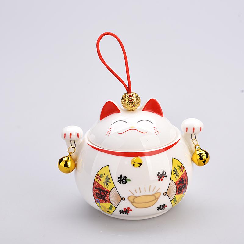 Lata de té de cerámica Lucky Cat Juego de té Juego de té Tarro de té Pu'er Mini lata de té sellada portátil Accesorios para el juego de té del hogar NLSLASI