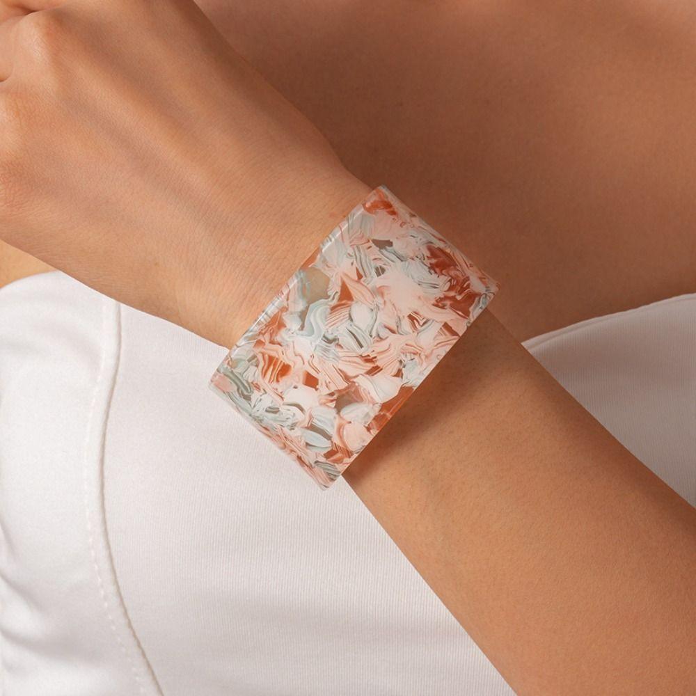 Bohemian Striped Acrylic Bangle Geometric Smudged Hand Ring Unique Open Wide Bracelet  Girls