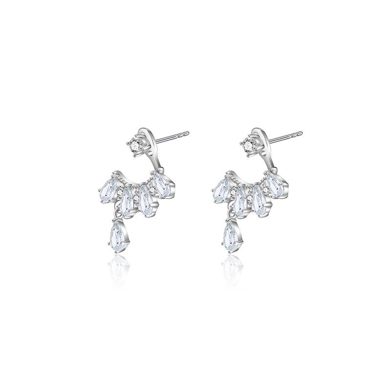 Kenjie S925 Sterling Silver Women's Front and Back Zircon Earrings - Simple, Versatile Crystal Ear Jewelry