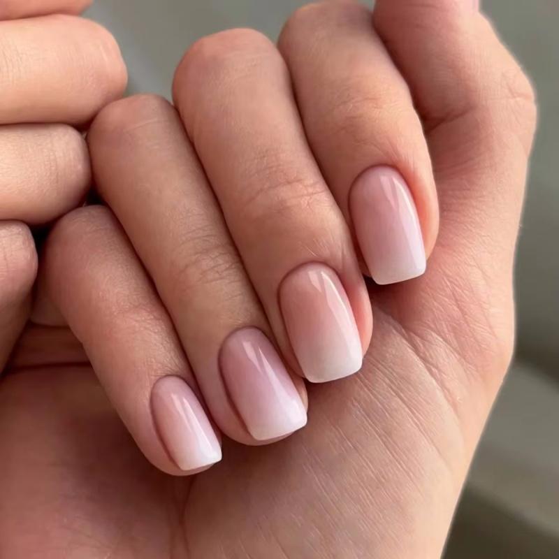 24Pcs Oval Short Pink Press On Nails Simple Ombre Spring False Nail for Sweet Sassy Cool Women&Girl Removable Wearable Nail Art