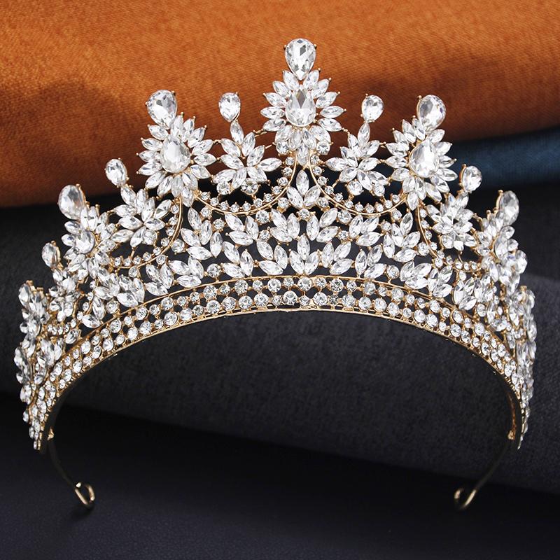Elegant High Opal Pink Crown Royal Queen Tiaras and Crowns Wedding Hair Jewelry Party Prom Diadem Pageant Headdress Bridal