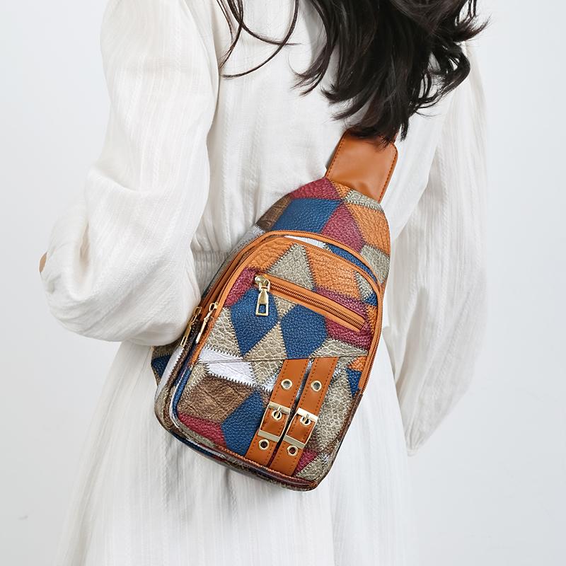 Farbblock-Brusttasche Damen-Umhängetasche Nähte Umhängetasche Handytasche Tasche mit mehreren Taschen