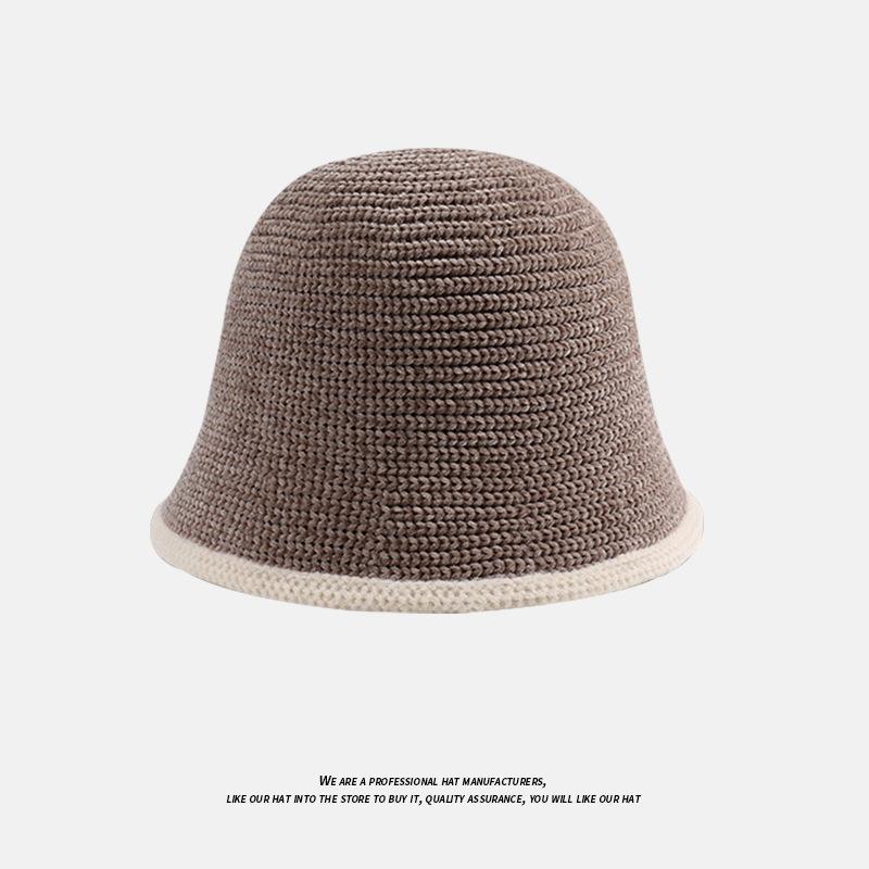 Warm Hat for Women Japanese Style Simple Solid Color Knitted Fisherman Hat Showing Face Small Chenille Casual Ear Protection Basin Hat