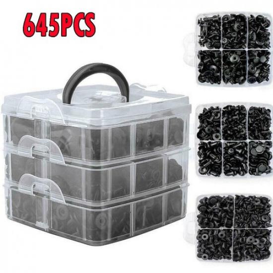 645PCS Plastic Rivets Fastener Fender Bumper Trim Push Pin Clips Free Remover EV