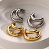 18K Gold Plated Stainless Steel Double-Layer C-Shaped Titanium Earrings - Unique, High-End Design for Women