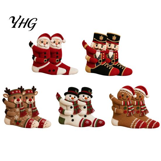 Reusable Thick Fabric Stocking 3D Hugging Christmas Stockings for Fireplace Decorations,Large Knit Holiday Gift Decoration Bags with Santa/Elk/Snowman