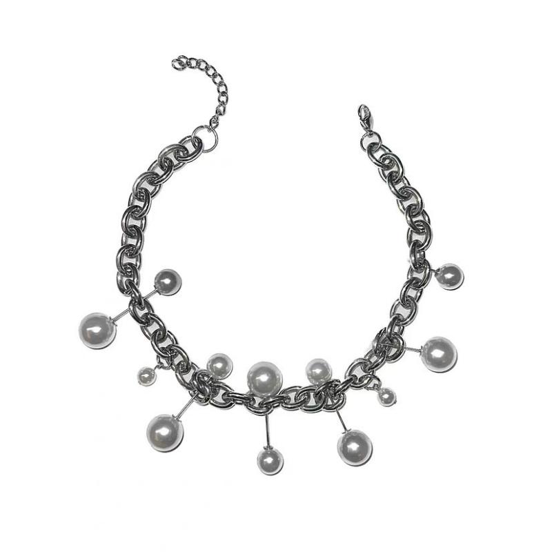 Personalized Punk Style Chain Imitation Pearl Necklace, Women's  Trend Holiday Party Accessories Gift