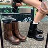 Cowhide~ Leather Belt Buckle Straight Boots Small Thick-soled British Martin Boots Western Boots Short Boots Women's Knight Boots