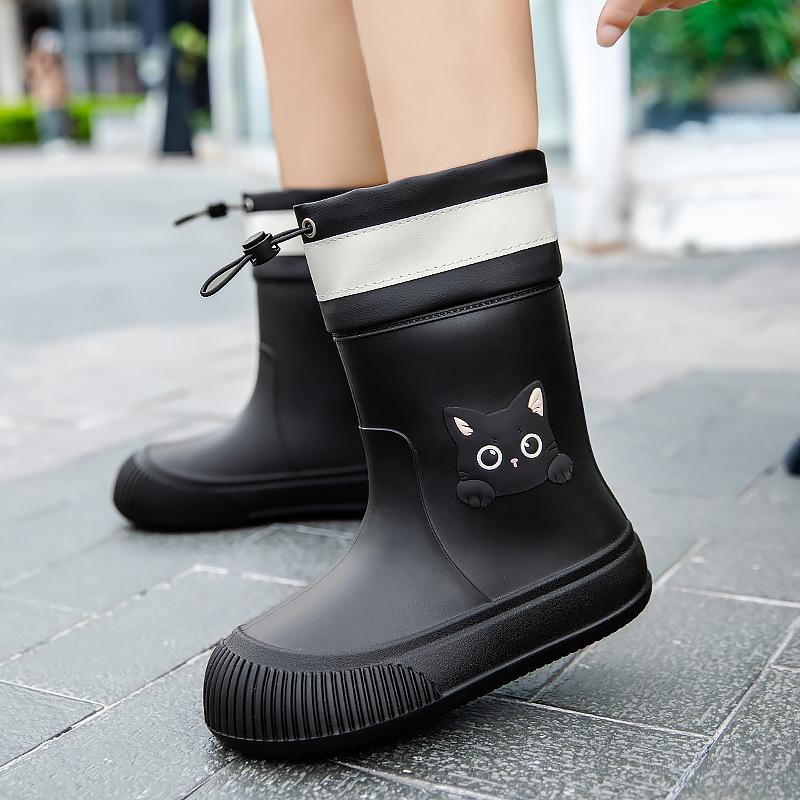 Women s rain shoes waterproof shoes fashionable thick-soled non-slip waterproof boots wear-resistant medium tube wading rain boots 36