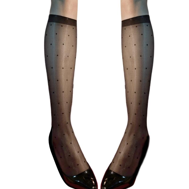 Vintage Dot Pattern Shimmery Silky Sheer Long Socks Fashionable Sexy Shinning Oil Stockings for Women Club Party Hosiery