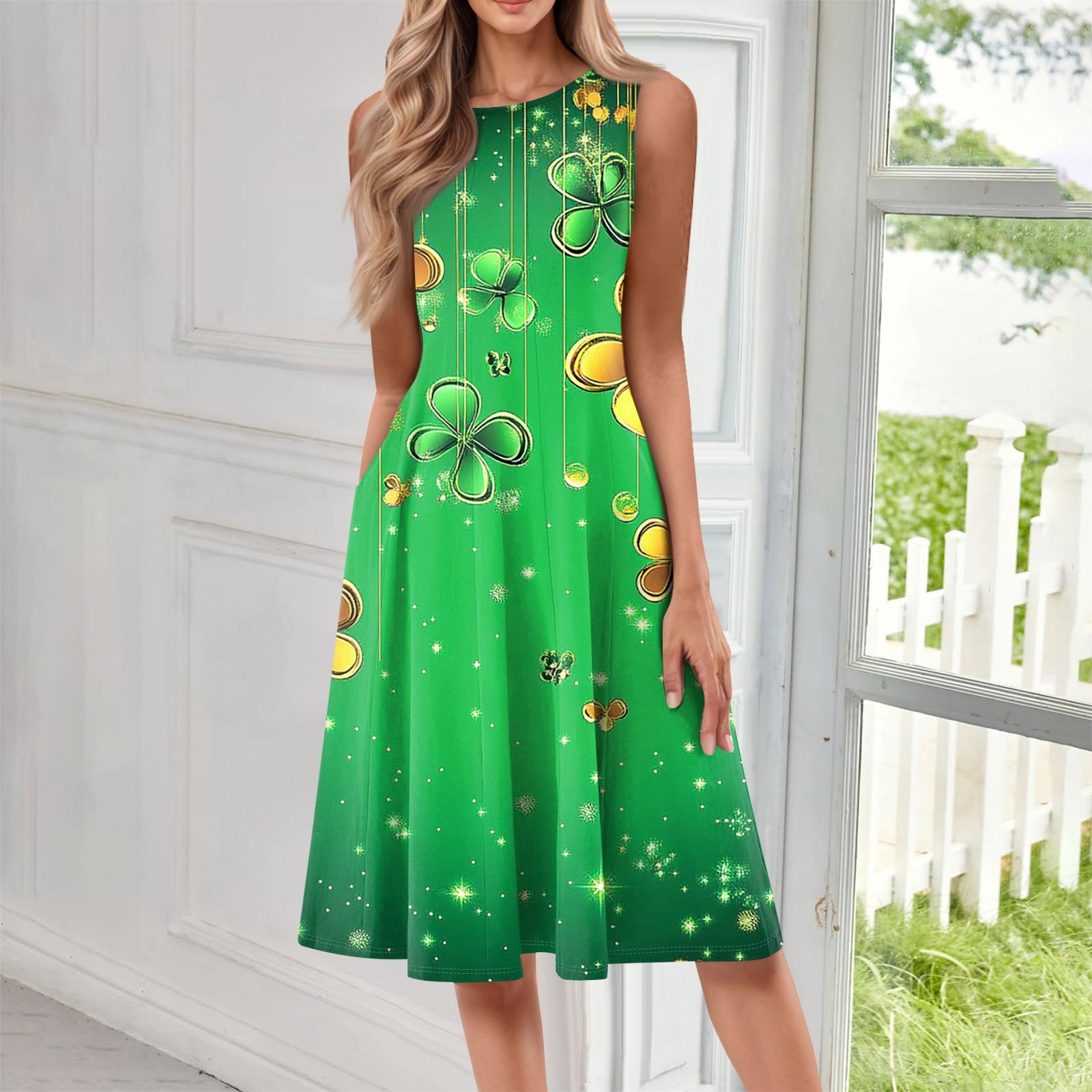 

Women s Casual Fashion Round Neck Sleeveless Print Midi Dress L