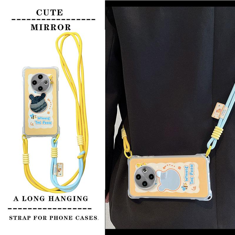 KEYSION Crossbody Strap Phone Case for TECNO Spark 30C Shockproof Cute Cartoon Long Lanyard Mirror Shockproof Cover for Tecno Spark 30C 4G