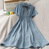 Girls Princess Dress Short Sleeve A-Line Skirt Solid Color Casual Kids Over 4 Years Old