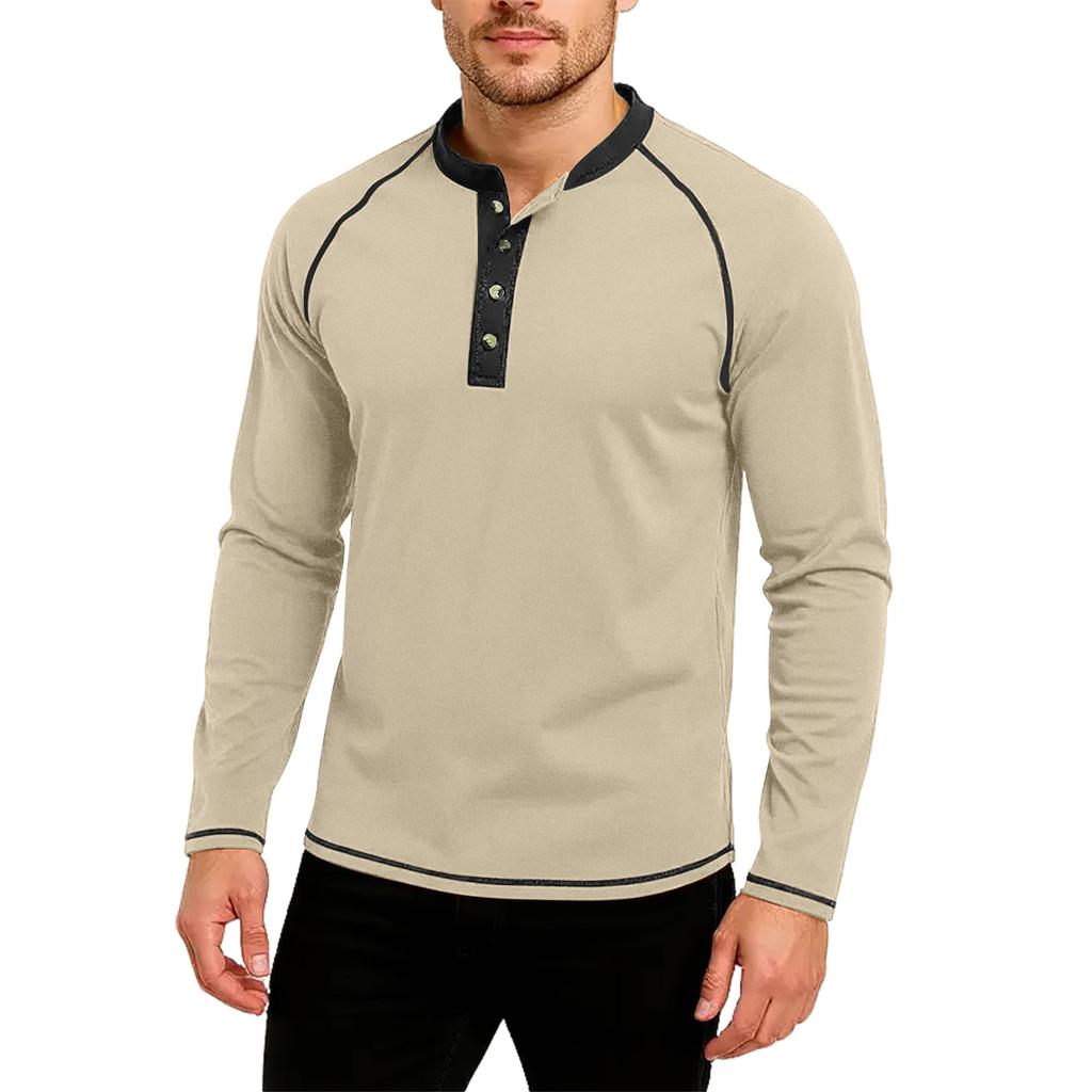 Men's Casual Solid Color Buckle Quick Dry Shoulder  Long Sleeved