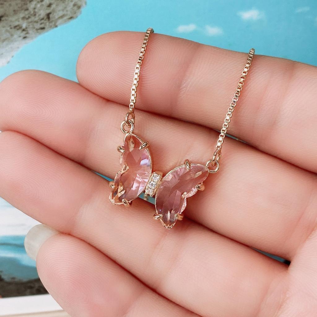Butterfly Pendant Necklace Gold Color Box Chain for Women Daily Party Jewelry