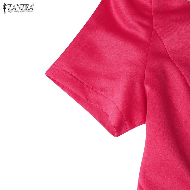 ZANZEA Women Casual Round Neck Short Sleeve Summer Dress