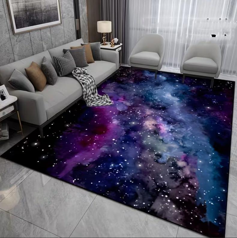 

Modern Galaxy Pattern Flannel Floor Mat Anti Slip UV Black Light Game Room Bedroom Living Room Bathroom and Hall Decoration 40X60cm