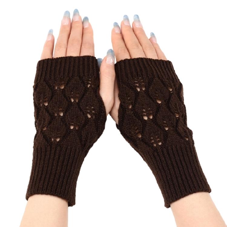 Knit Gloves Textured Leaf Design Soft Acrylic Fabric Cold Weather Fingerless Handwear Unisex Solid Color