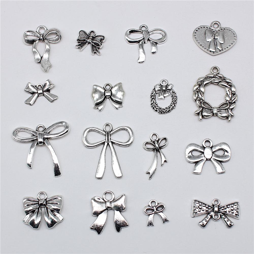 20pcs Bow Tie Connector Zinc Alloy Charm DIY Necklace Making Findings Handmade Tibetan Jewelry