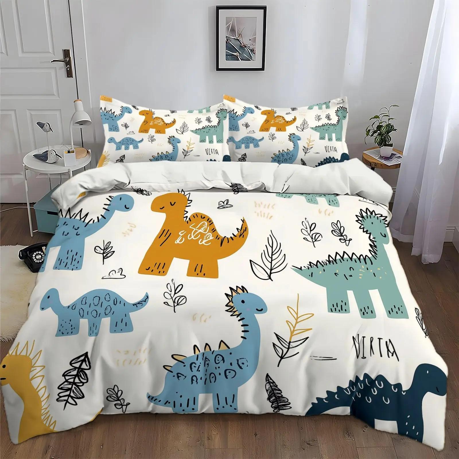 

Comforter Kawaii Dinosaur Queen Size For Kids Cute Colorful Cartoon Soft With Zipper Closure Bedroom Bedding Comforter (quilt)-EU Single(135*200cm)3pcs