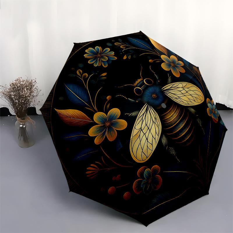 Golden Bee & Floral Mandala Wall Art DecorUmbrella, Portable 3-Fold Umbrella for Men & Women,Christmas Gift ES320