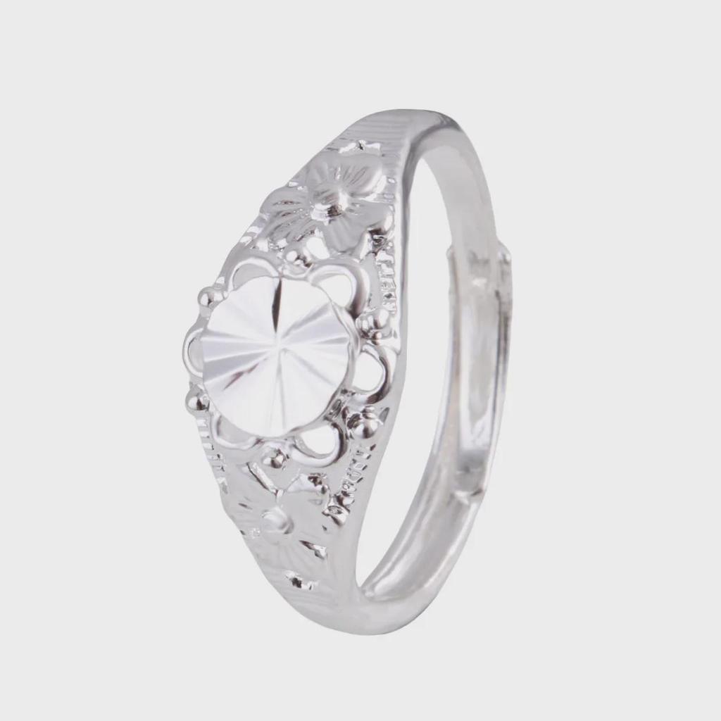 Adjustable Copper-Plated Silver Floral Ring for Women