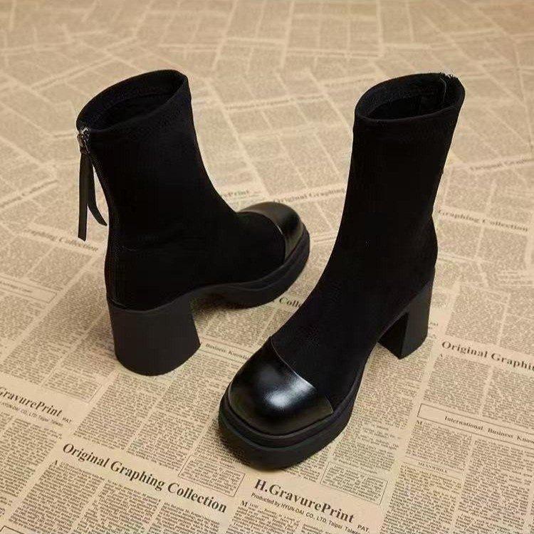 Martin boots women's high heels 2025 autumn and winter new platform short boots thick heel elastic boots temperament increased thin boots