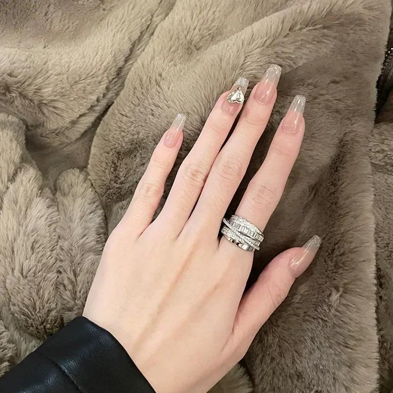 Light Luxury Inlaid Cubic Zircon Finger Ring for Women Classic Cross Design Open Ring Bride Zircon for Engagement Wedding