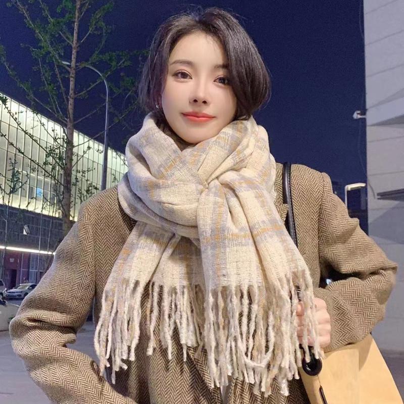 Autumn And Winter Plaid Scarf Thickened Imitation Cashmere Shawl Female Student Couple Warm Scarf