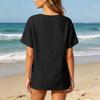 Women Short Sleeve Henley Neck Button Front Linen Cotton Shirt with Chest Pocket Loose Fit Casual Blouse Top for Summer